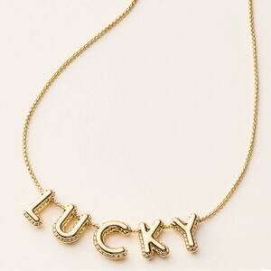 Kate Spade Bubble chain Gold Necklace with 'LUCKY' Pendant NWT